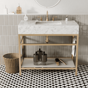 36"x21" Bathroom Carrara Marble Vanity with Sink Freestanding Console Sink(Golden Legs)