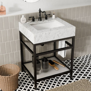 Open image in slideshow, 24&quot;x21&quot; Bathroom Carrara Marble Vanity with Sink Freestanding Console Sink(Black Legs)
