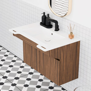 Open image in slideshow, ADA Wall-Mount Stone Resin Bathroom Vanity Sink Engineered Wood Cabinet Ada Compliant Floating Vanity Modern Hand Support for Elderly, Seniors, Handicap &amp; Disabled

