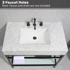 36"x21" Bathroom Carrara Marble Vanity with Sink Freestanding Console Sink(Golden Legs)