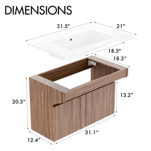 ADA Wall-Mount Stone Resin Bathroom Vanity Sink Engineered Wood Cabinet Ada Compliant Floating Vanity Modern Hand Support for Elderly, Seniors, Handicap & Disabled