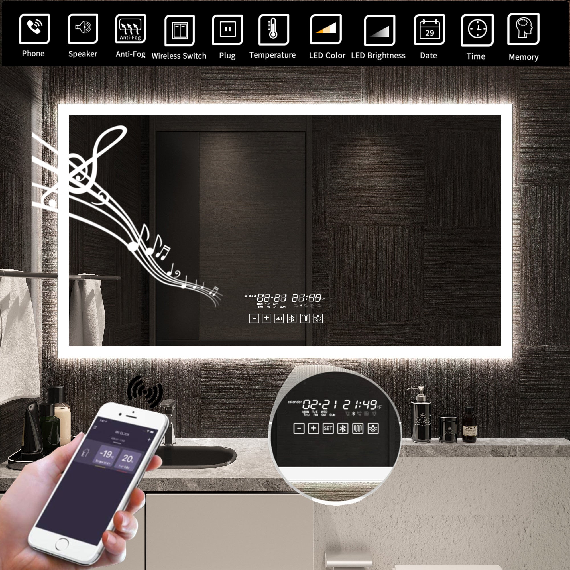 48"×36"Led Smart Bathroom Mirror (Fringe,Horizontal)