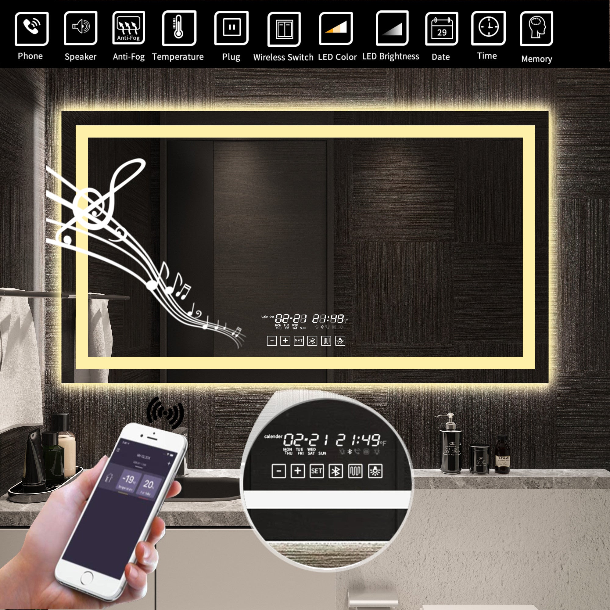 40"×32"Led Smart Bathroom Mirror (Inlaid,Horizontal)
