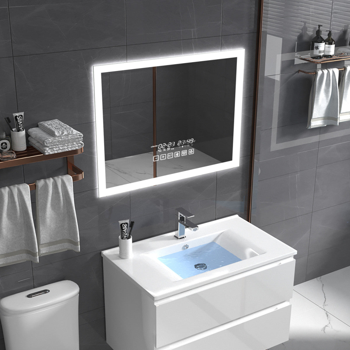 28"×36"Led Smart Bathroom Mirror(Fringe,Horizontal)